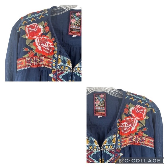 Johnny Was 3J Workshop Embroidered Rose Flower Long Sleeve Blouse Top - Sz S - Picture 7 of 16